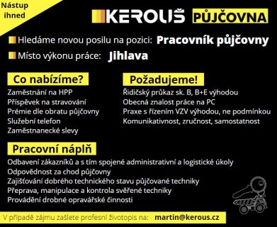 Pracovník půjčovny Kerouš - Jihlava